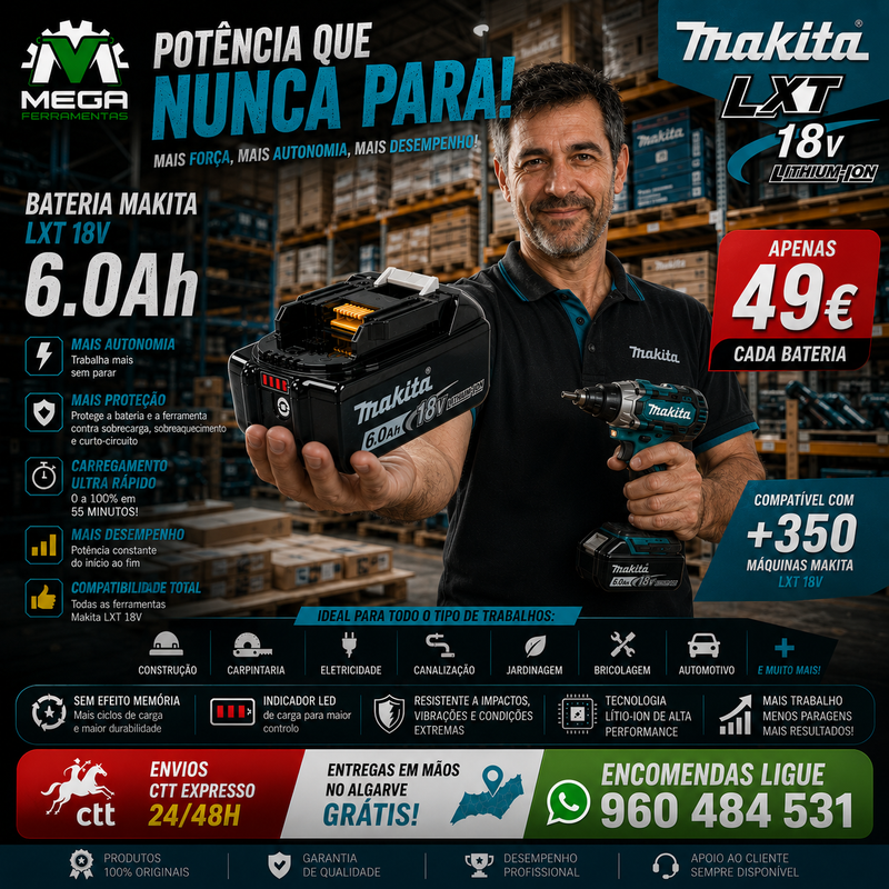 Bateria Makita 6ah 18v BL1860B Lítio-ion