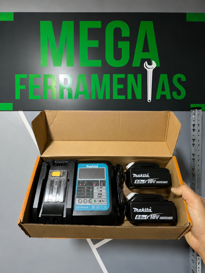 Conjunto 2 Baterias Makita 6ah 18v+Carregador rápido Makita LXT 14,4 - 18V Lítio-ion Makita DC18RC Digital